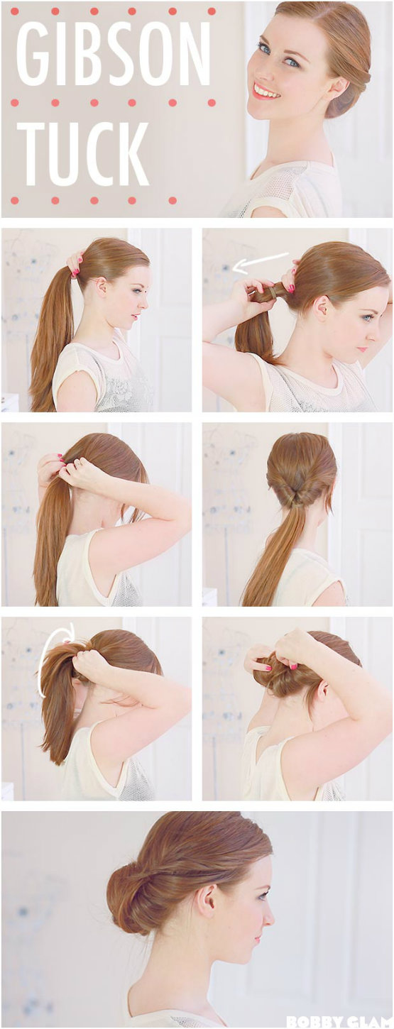 Easy updo tutorial to follow gibson tuck low updo