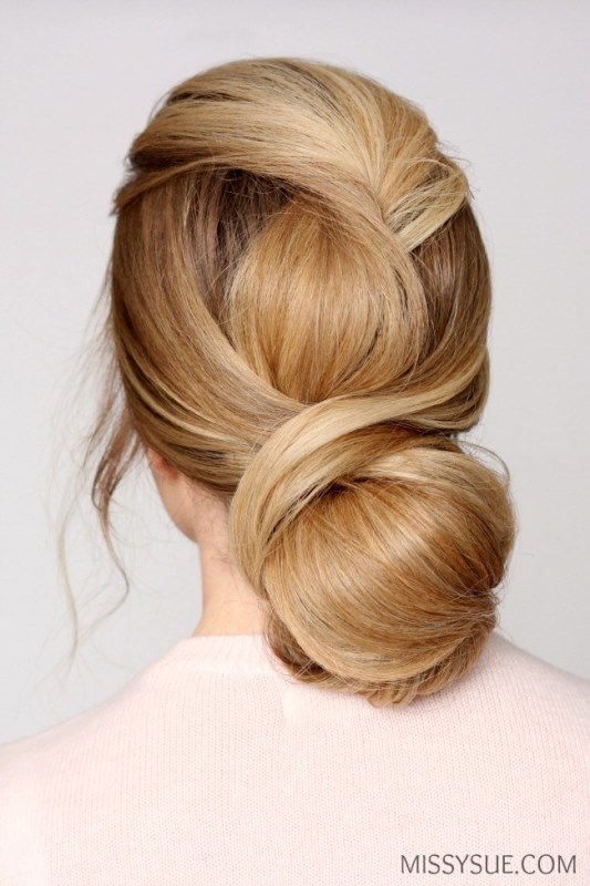 Sophisticated diy wrapped low bun hair updo 1