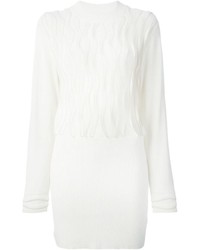 Белое вязаное платье-свитер