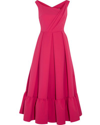 Ярко-розовое платье-миди со складками