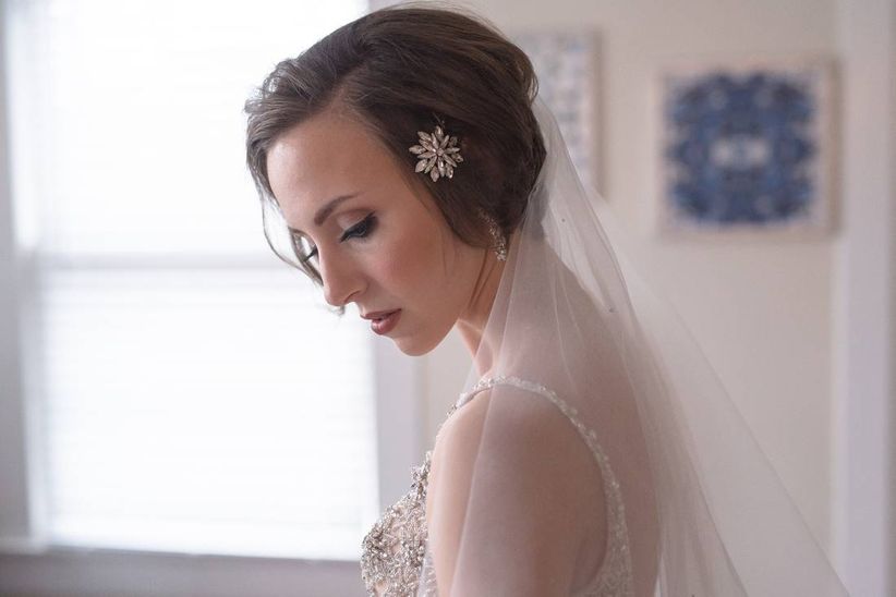 bride with updo and crystal barrette