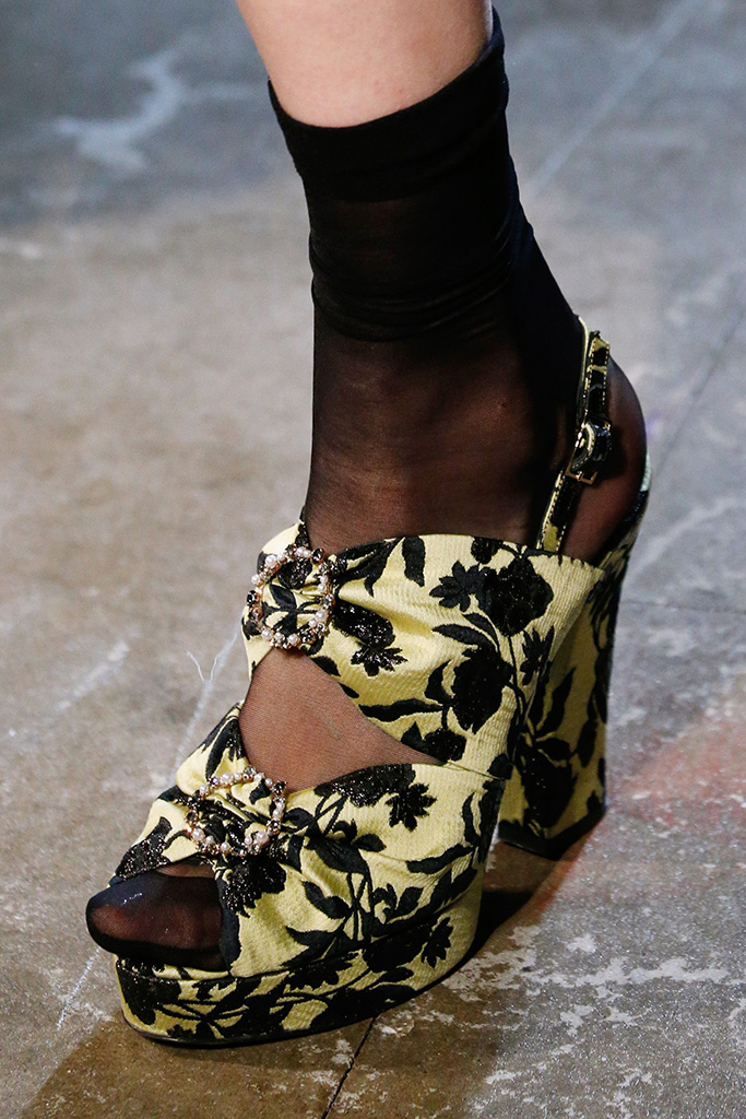 Model on the catwalk, shoe detailErdem show, Detail, Spring Summer 2018, London Fashion Week, UK - 18 Sep 2017