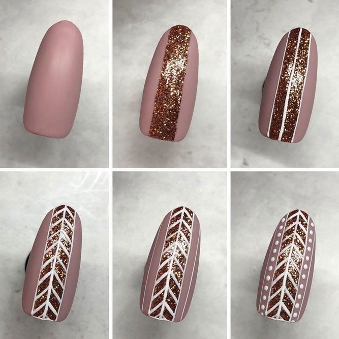 Striped Nails Art Tutorial #goldglitter #nudenails