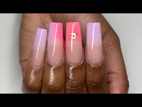 Pink Purple French Ombré Tapered Square Acrylic Nail