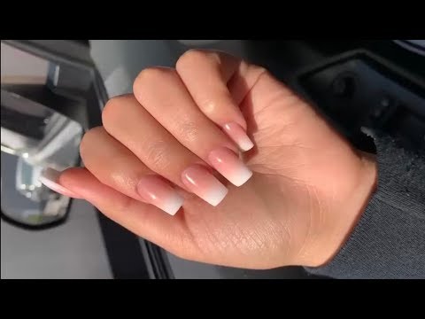 Short Square Pink And White Ombré Acrylic Nails