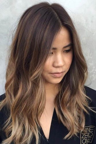 Choppy Layers with Dark Brown Balayage Tones for Medium Hair