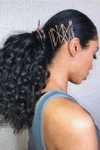 Low Ponytail With Bobby Pins #ponytail #curlyhair #blackhair #blackhairstyles