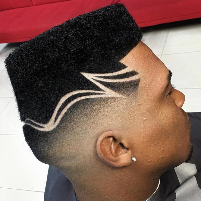 Flat Top With Shaved Design #blackmenhairstyles #blackmenhaircuts