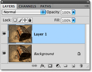 The Layers panel in Photoshop after duplicating the Background layer.