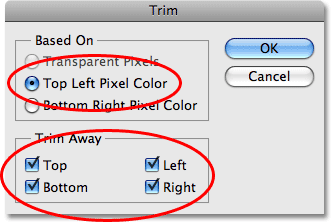 Trimming away the extra canvas space in Photoshop.