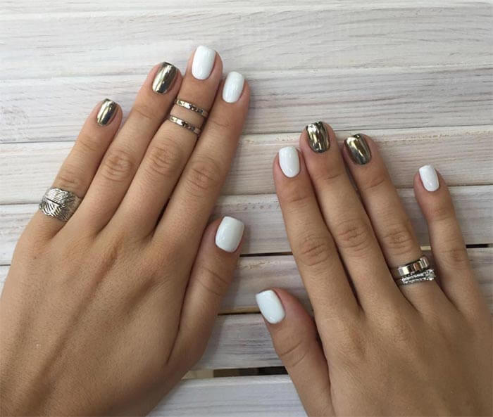 gold and white nail designs for short nails