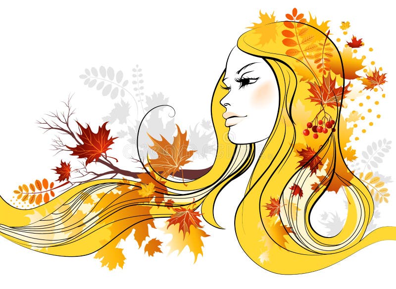 Autumn beauty. Beautiful hand-drawn girl in autumn slyle stock illustration