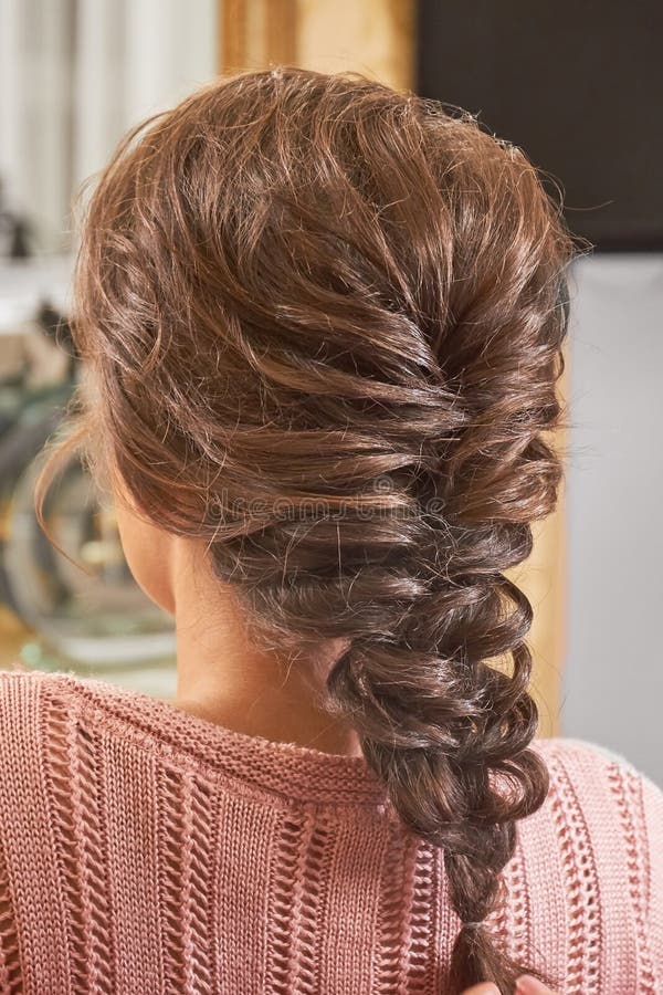 Back view of braided hairdo. royalty free stock photography