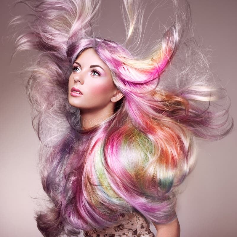 Beauty fashion model girl with colorful dyed hair stock photo