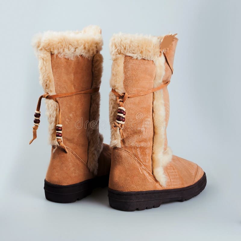 Brown female Fashion winter boots. Over white stock photos