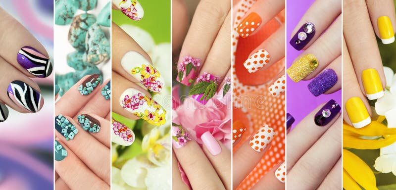 Collection of trendy colorful various manicure . royalty free stock image