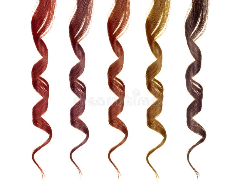 Colored strands of hair. Isolated on a white stock image