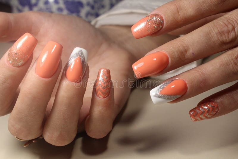 Design of manicure with a picture stock photo
