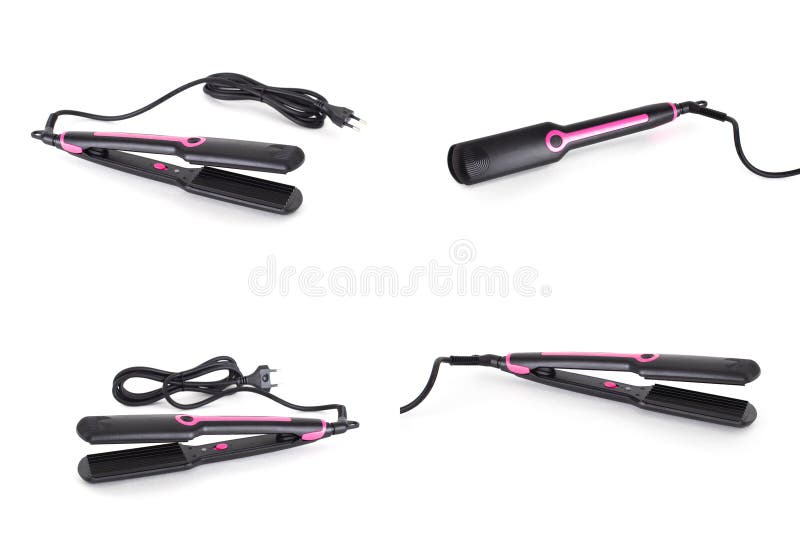 Electric hair styler with ceramic plates and ripple effect on white background, isolate, cosmetology. Electric hair styler with ceramic plates and ripple effect royalty free stock image
