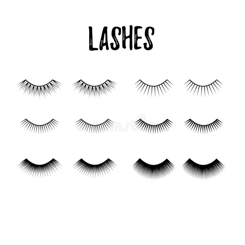 Eyelash collection. Thick and long lashes for mascara extension. Beauty logo. Vector icon royalty free illustration