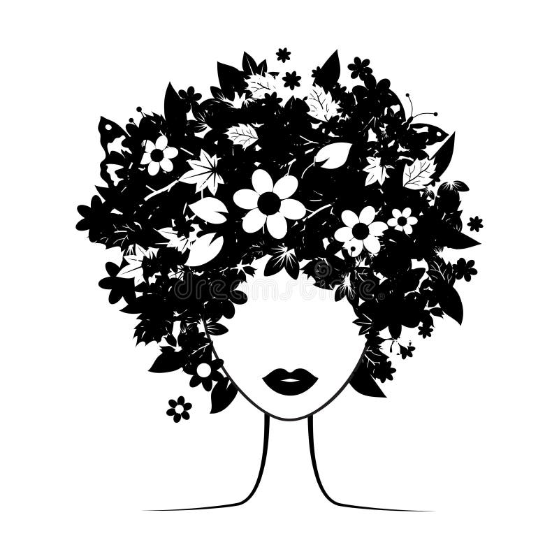 Floral hairstyle. Black for your design royalty free illustration