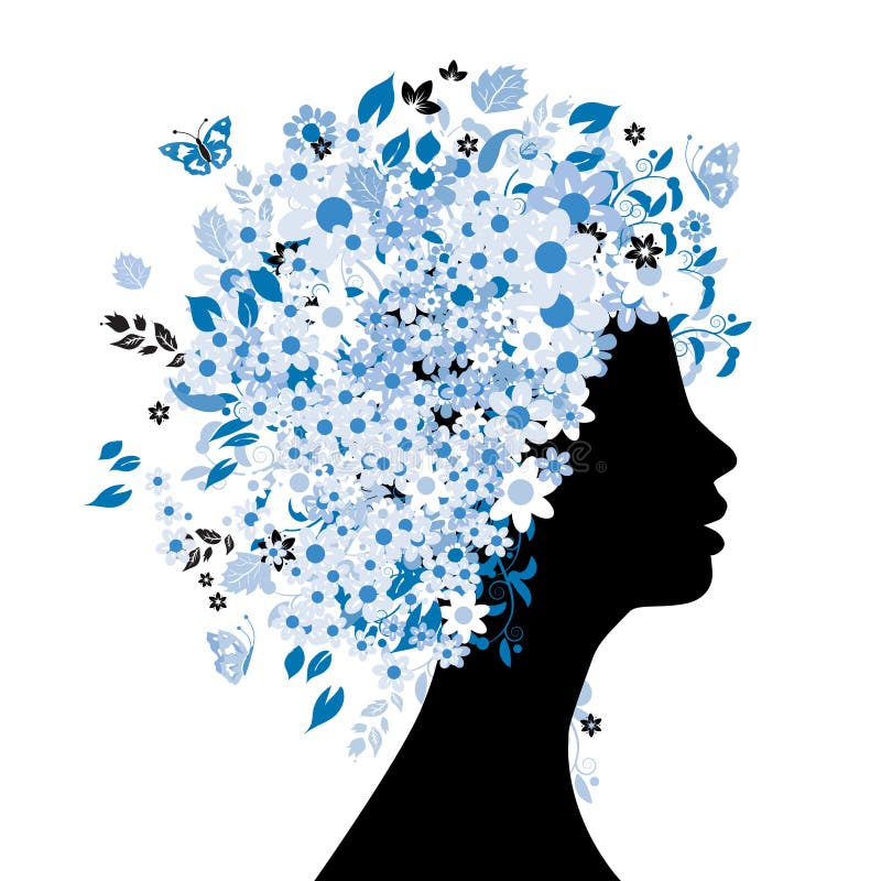 Floral hairstyle. Silhouette, vector illustration vector illustration