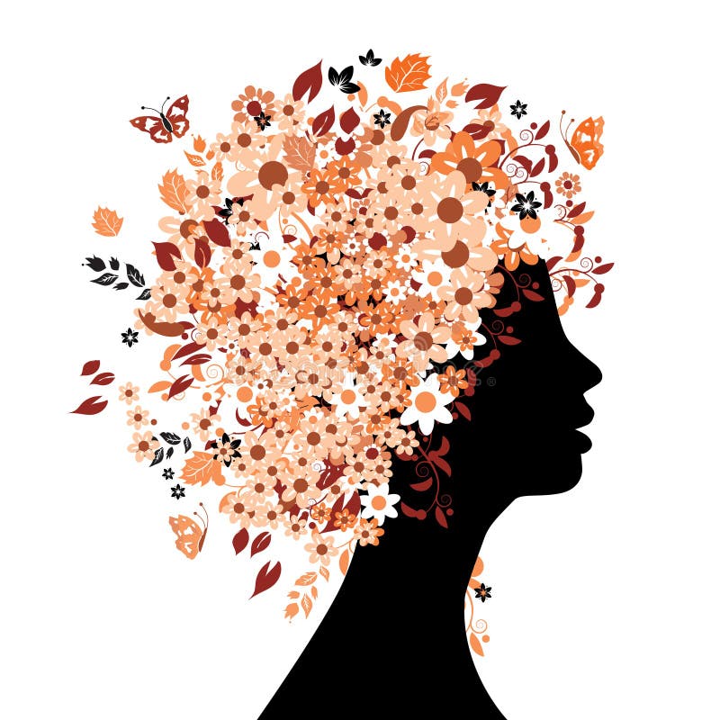 Floral hairstyle. Silhouette, illustration royalty free illustration