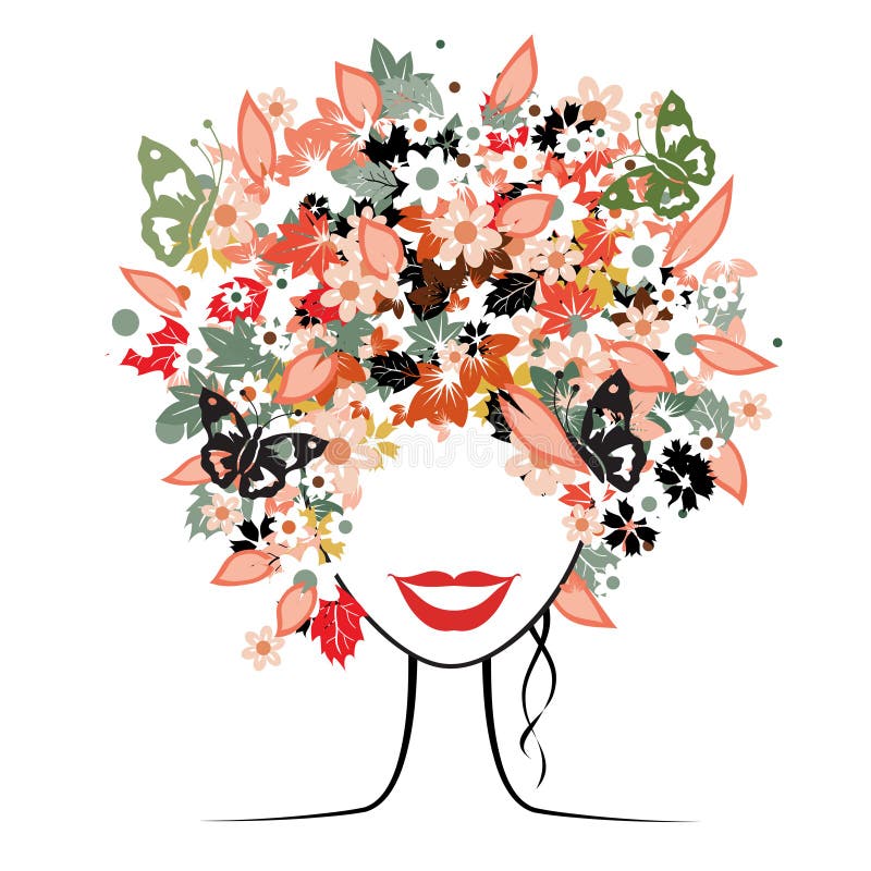 Floral hairstyle, woman. Floral hairstyle, beautiful woman for your design vector illustration