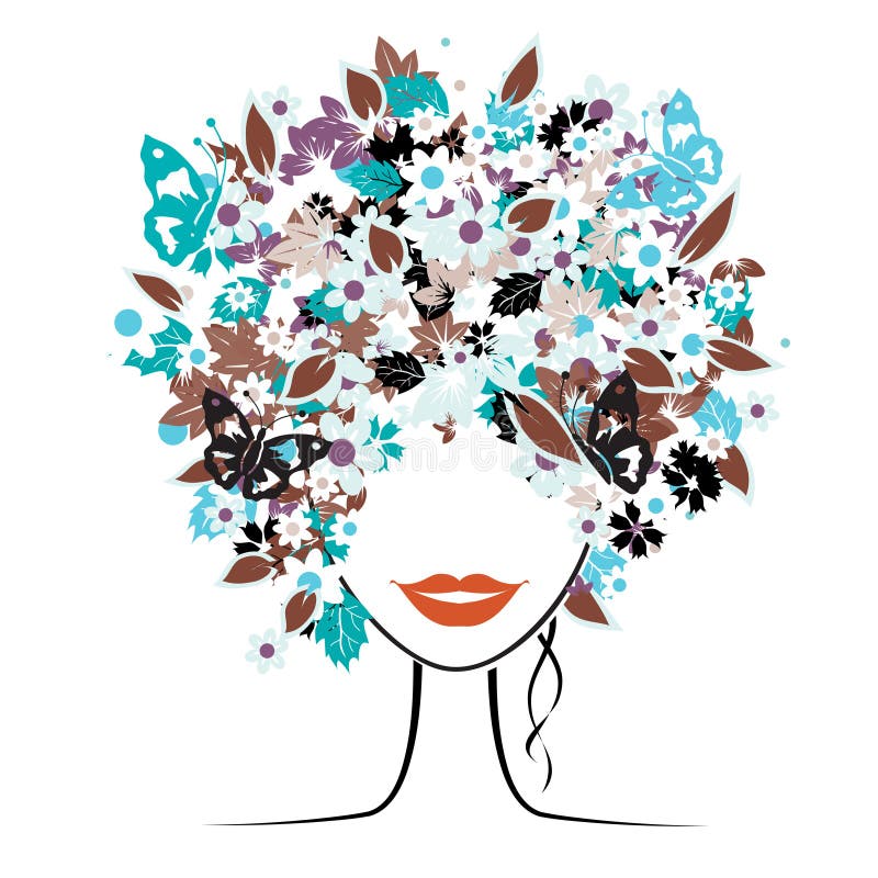 Floral hairstyle, woman. Floral hairstyle, beautiful woman for your design vector illustration
