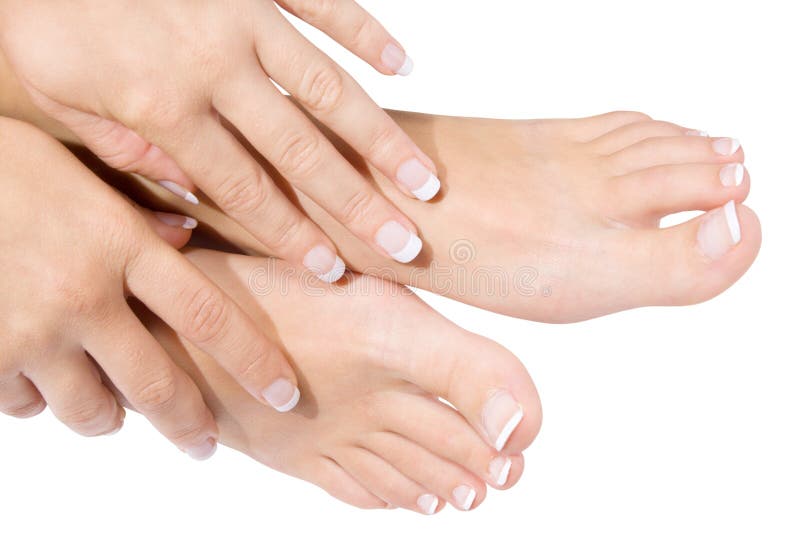 French manicure and pedicure stock photo