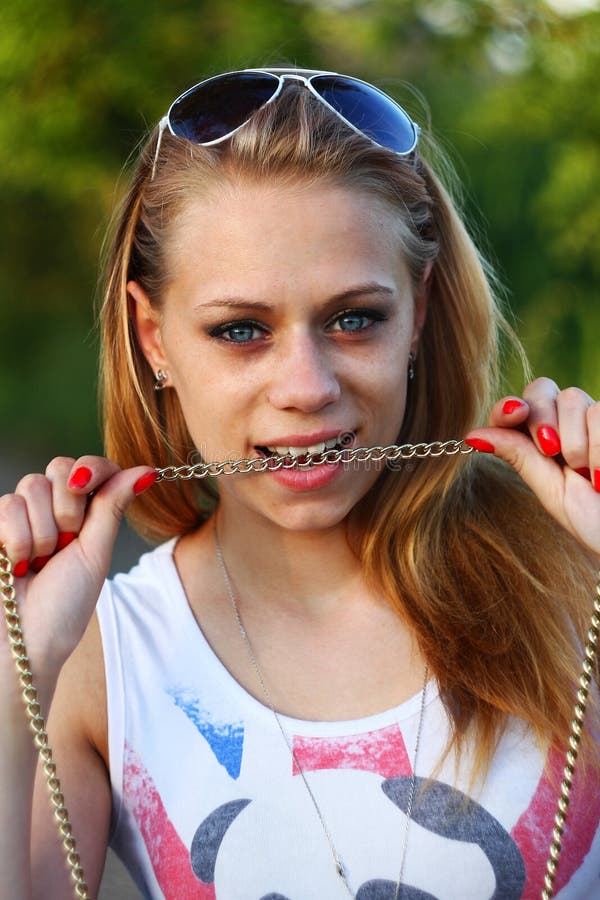 Girl with chain stock photos