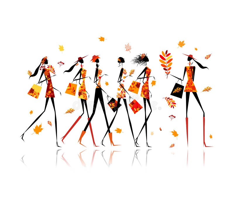 Girls with shopping bags, autumn sale for your. Design. This is file of EPS10 format stock illustration
