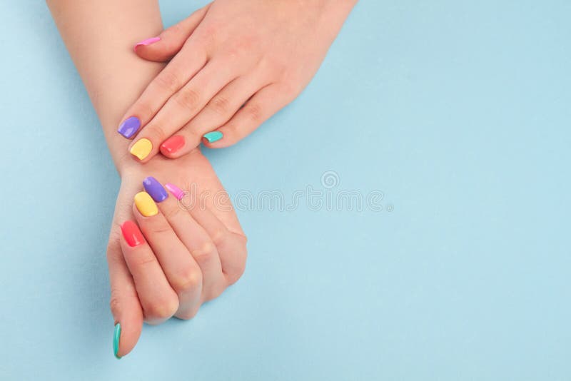 Hands with short manicured nails. stock image