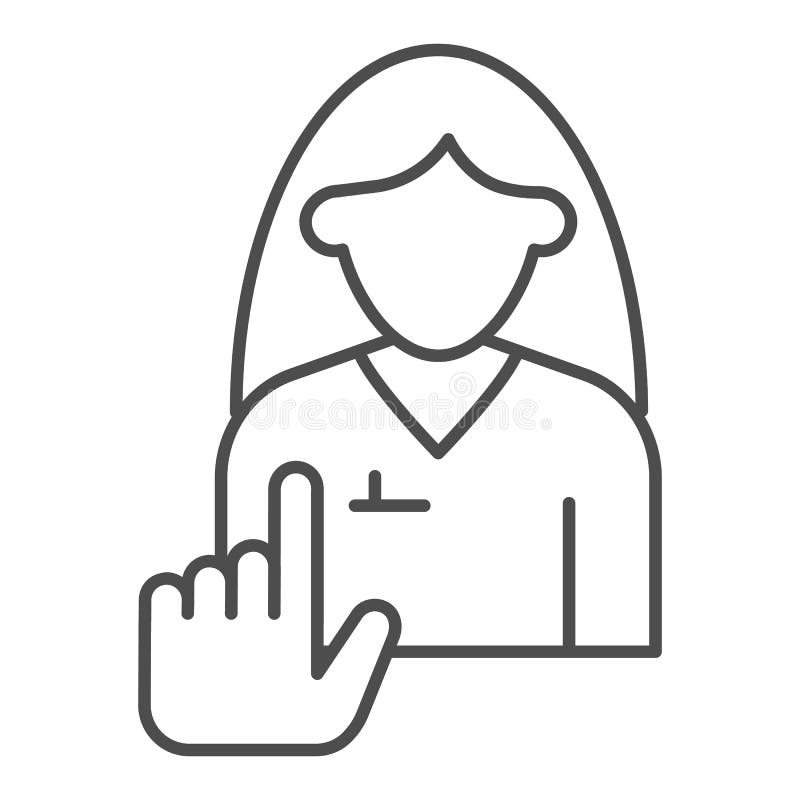 Human resources choice thin line icon. Woman and hand pointer, person selection symbol, outline style pictogram on white stock illustration