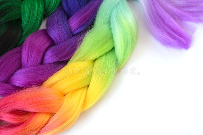 Kanekalon. Colored artificial strands of hair. Material for plaiting braids. Braids with kanekalona. Colored artificial strands of hair. Material for plaiting royalty free stock image