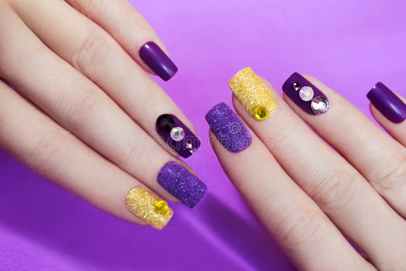 Lilac purple manicure. stock photo
