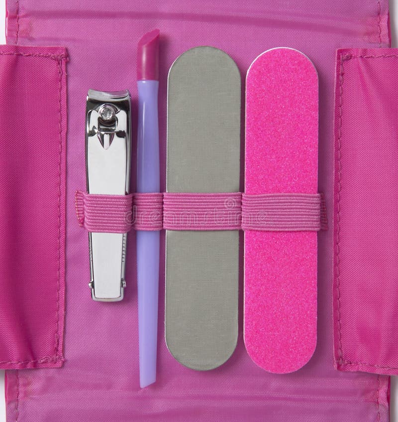 Manicure kit in pink tone stock images