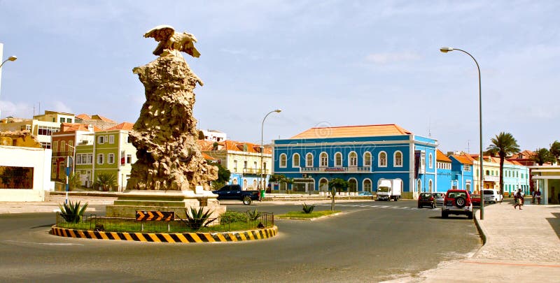 Mindelo square. Square in the Mindelo bay in the island of Sao Vincente in the archipelago of Cape Verde royalty free stock photos