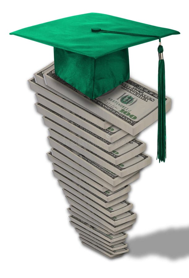 Mortarboard hat on money stack stock images