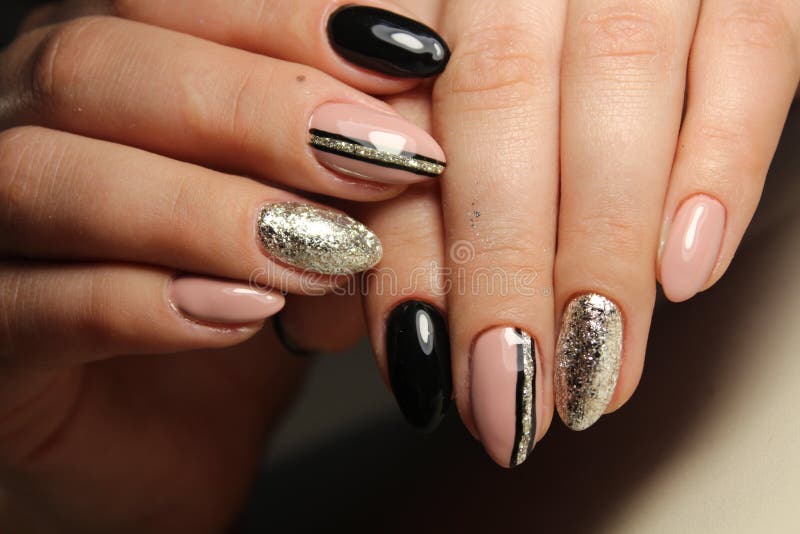 Nails black and coffee color with abstraction royalty free stock images