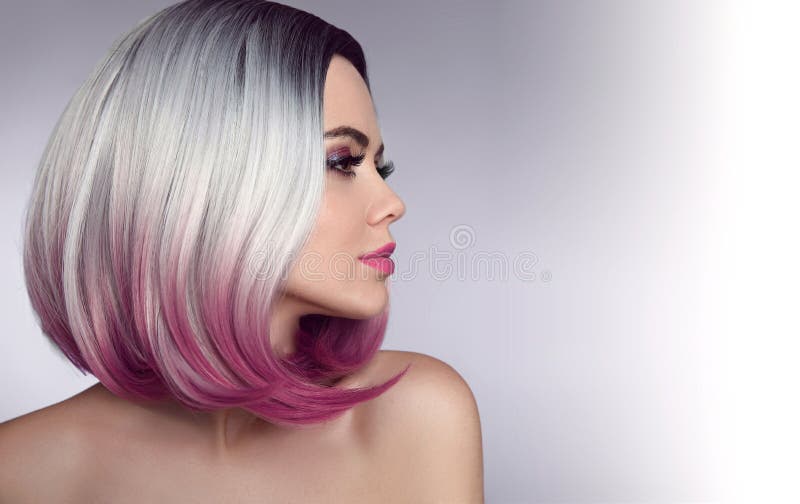 Ombre bob short hairstyle. Beautiful hair coloring woman. Trendy royalty free stock photo