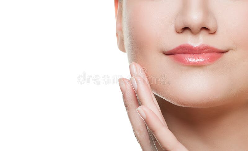 Perfect Female Lips and Hands with Natural Nails stock photography
