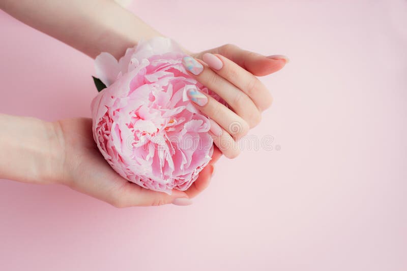 Pink Beautiful gentle matte manicure pastel colors royalty free stock photo