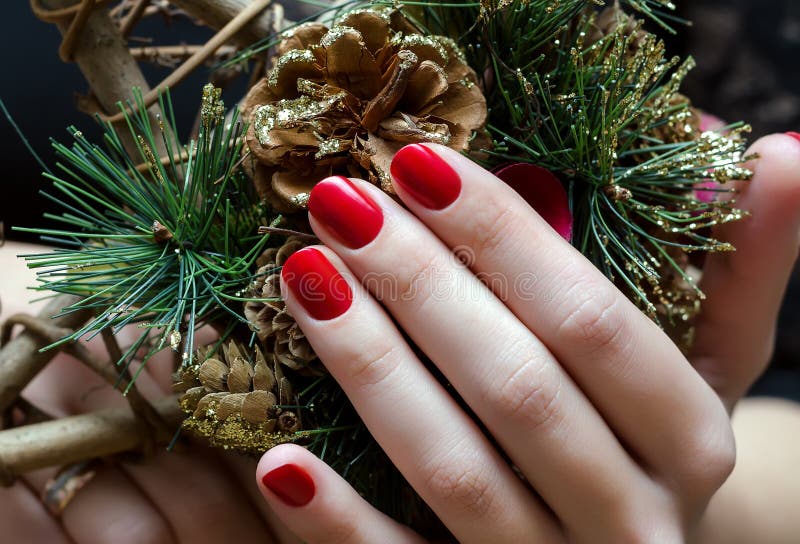 Red Christmas Manicure stock photography