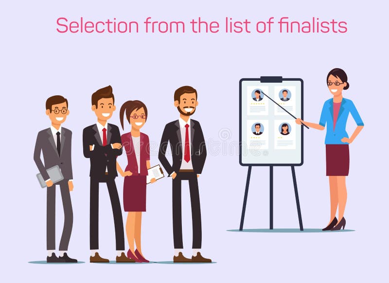 Selection from List Finalists. Woman with Pointer. vector illustration