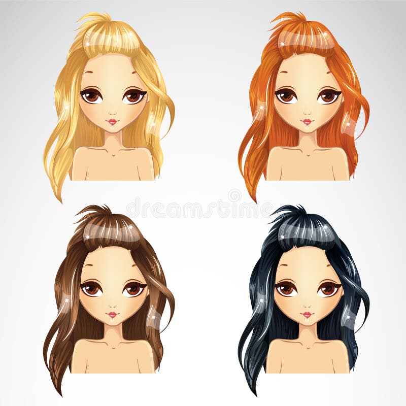Set Of Casual Long Hairstyle royalty free illustration