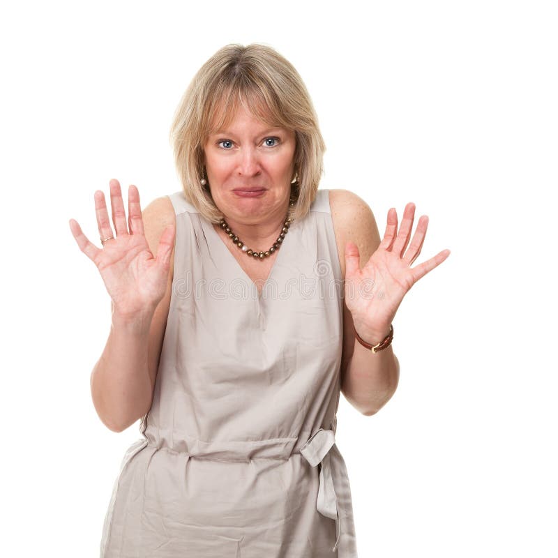 Shocked Woman Holding up Hands royalty free stock image