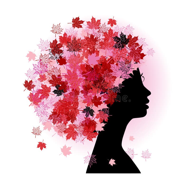 Stylized woman hairstyle. Autumn season. Vector illustration stock illustration