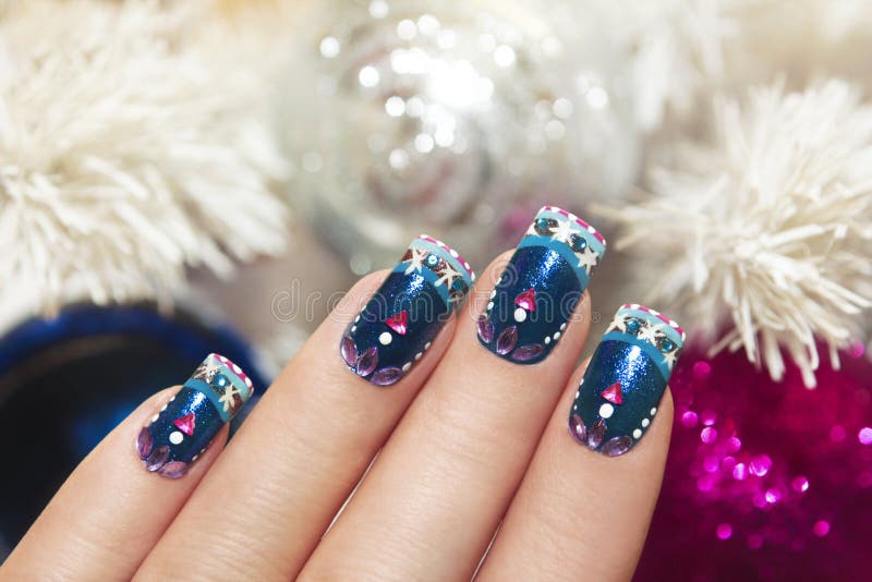 Winter blue manicure. stock images