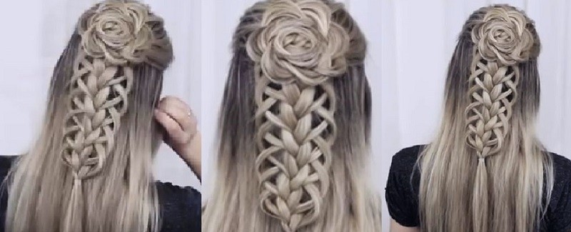 Прически с косами на длинные волосы - Шикарный цветок и ажурное кружево